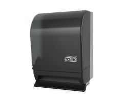 Tork 87T Hand Towel Roll Dispenser with Push Bar, Auto Transfer, Plastic Door with Steel Back, Smoke / Gray, 15.75" H x 10.5" W x 8.75" D, for Tork RB800, RK1000