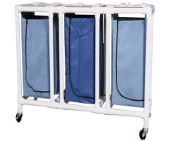 MRI PVC Hamper, Triple w/Mesh bag, 43gal , (33 Gallon Capacity w/Plastic Bag), 3 " SS Casters, 55" L X 18.75" W X 38.5"