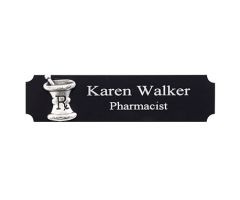 Black and Silver Name Badge with Mortar and Pestle Logo