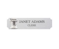 Silver Name Badge with Mortar and Pestle Logo