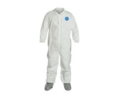 Tyvek 400 Coverall with Socks, No Hood, White, Size 6XL, Nonskid Boots