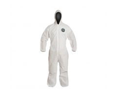 ProShield 10 Zipper Front Coverall with Hood, Elastic Wrist and Ankle, Storm Flap, White, Size L, Bulk Packed