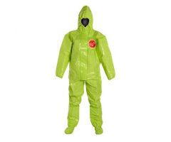 Tychem 10000 Coverall with Hood and Socks with Boot Flaps, Lime Yellow, Size XL, Bulk Packed