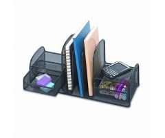 Black Steel Mesh Desk Organizer with Three Sections and Two Baskets