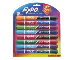 EXPO Eight Two-in-One Dry-Erase Markers with 16 Colors