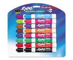 Expo Low-Odor Chisel-Tip Dry Erase Markers, 16 Colors