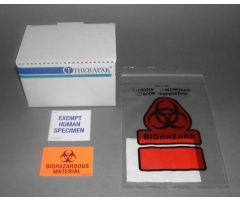 Exempt Human Specimen Ambient Transport System with Small Transport Box, Specimen Transport Bag, Absorbent Material, EHS Label, Biohazard Label and Cushioning Material, Holds 1 Tube or Large Specimen Container