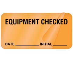 Equipment Checked Label, 2" x 1" - Fluorescent Orange