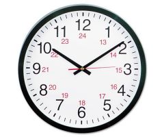 12- or 24-Hour Round Wall Clock, 12-5/8", Black