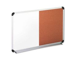 Melamine 24" x 18" Cork and Dry-Erase Board with a Black and Gray Aluminum Frame