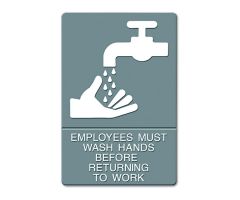 ADA Sign,EMPLOYEES MUST WASH HANDS...Tactile Symbol/Braille,6" x 9",Gray