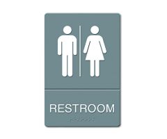 ADA Sign,Restroom Symbol Tactile Graphic,Molded Plastic,6" x 9",Gray