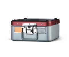 Steriset Sterilization Container with Flat Bottom and Aluminum Lid, Half-Size, Drain, Gray Handle, 11.7" x 10.8" x 5.5"