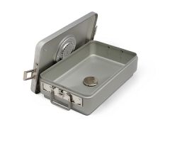 Steriset Three-Quarter Sterilization Container, Condensate Drain, Aluminum Lid, Gray Handle, 18" x 10.5" x 7.1"