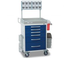 Detecto Loaded Rescue Series Anesthesiology Medical Cart, White Frame with 5 Blue Drawers