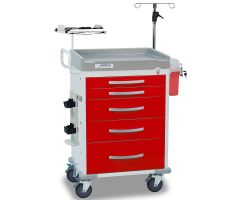 Detecto Rescue Series Emergency Room Medical Cart, White Frame with 5 Red Drawers
