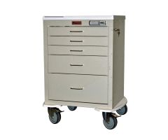 Harloff Mini24 Five Drawer Anesthesia Cart with Bumper and 5" Wheels, Electronic Lock, Sand - 4245E