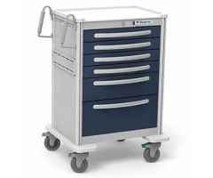 Waterloo Healthcare 6-Drawer Aluminum Tall Anesthesia Cart, Push Button Lock, Dark Blue