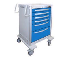 Waterloo Healthcare 5-Drawer Aluminum X-Tall Treatment Cart, Key Lock, Light Blue