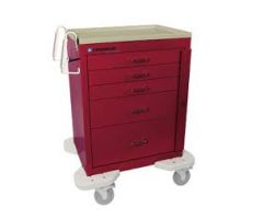 Lakeside C-530-K-1R Classic 5 Drawer Medical Emergency Cart, Red, Key Lock