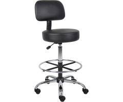Interion Vinyl Medical Stool with Backrest and Footring, Black