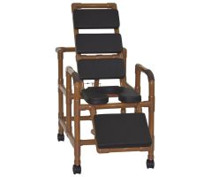Wood Tone Reclining TOTAL Black padding shower chair with open front soft seat and elevated leg extension