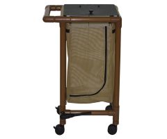 Wood Tone single hamper with mesh bag twin casters zipper opening push / pull handle